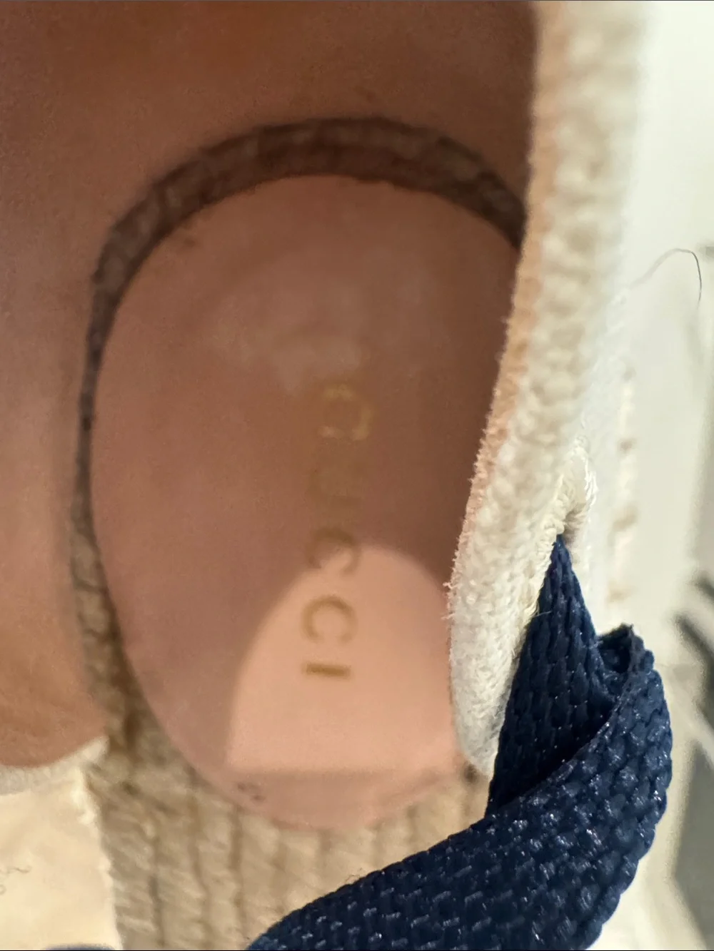 Gucci Navy Red White Canvas Espadrille Wedge Sandal